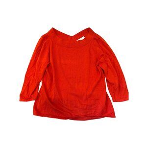 Liz Claiborne Lizsport Red V-Neck 3/4 Sleeve Top XL 100% Cotton Colorful Classic